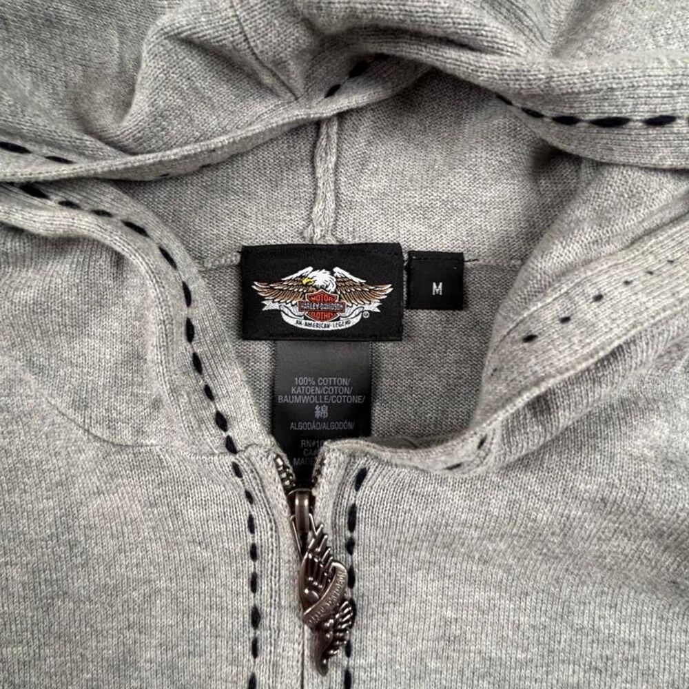 Harley-Davidson Gray Hooded Top Embroidered Sleeve Logo Women’s M - Picture 3 of 7